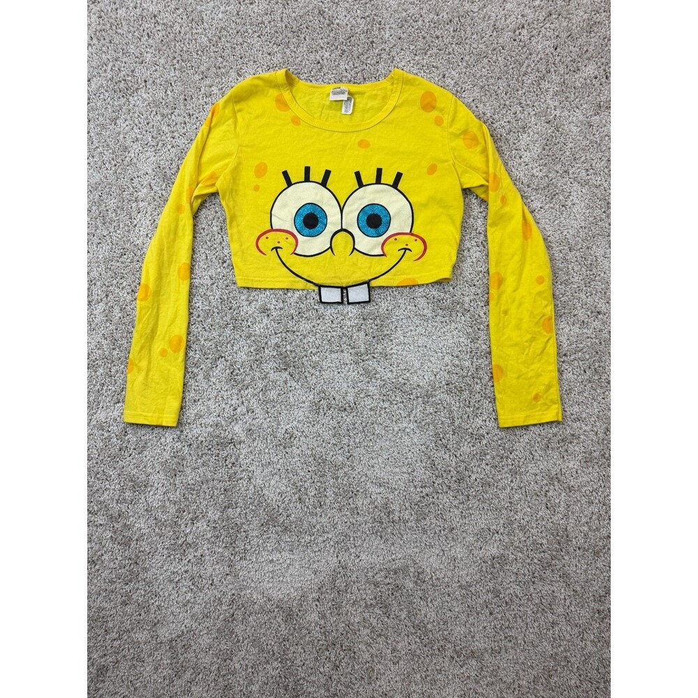 SpongeBob SquarePants Womens Crop Top Long Sleeve Yellow Glitter Nickelodeon